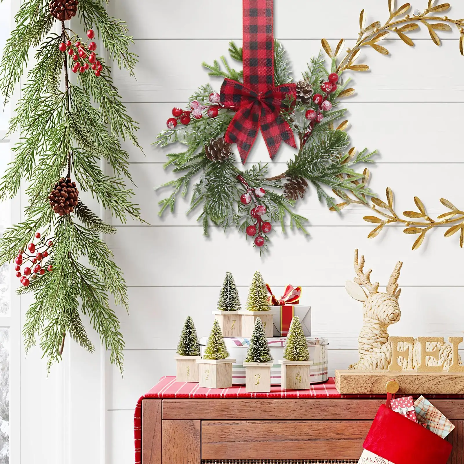 Cabinet Wreaths Garland Ornaments With Bow Small Christmas Wreath For Window Door Front Garage Harvest Table Valentines