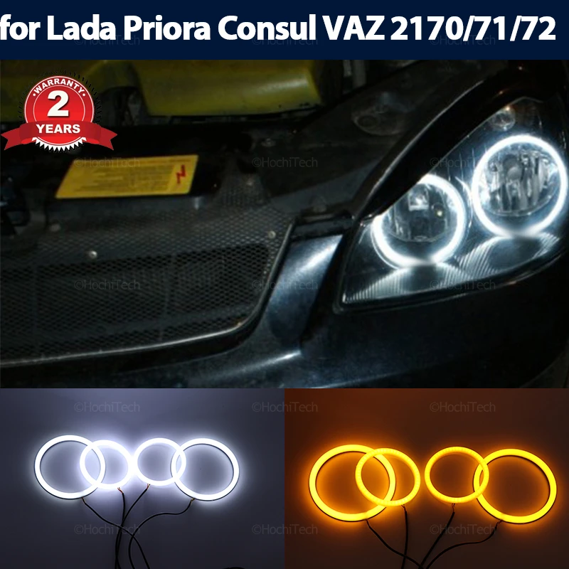 

White Yellow Cotton Smd LED Angel Eye Halo Ring Lamp Turn Signal for Lada Priora Consul VAZ 2170 2171 2172 2007-2018 Car-styling