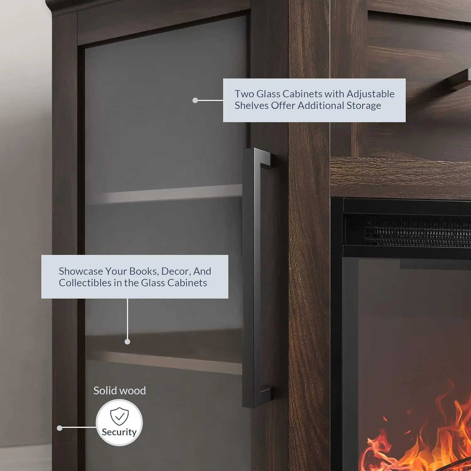 43" Corner TV Stand with 18" Electric Fireplace Heater, Modern Corner Wood Entertainment Center- Dale (Dark Walnut) 4