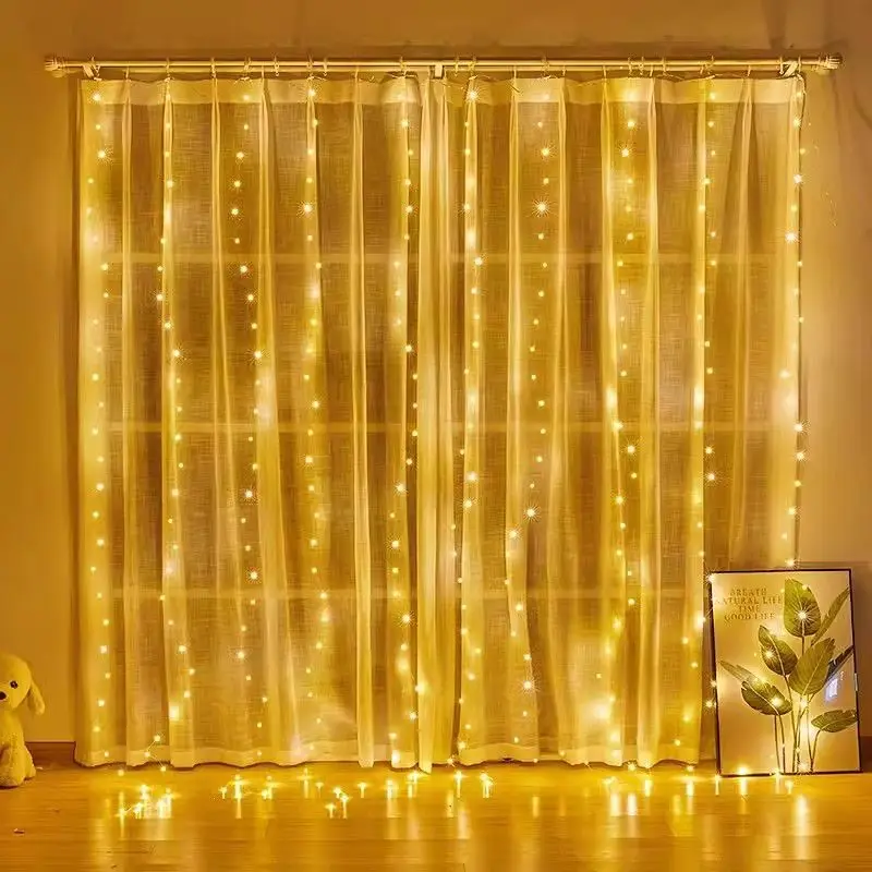 Description Picture 4 of item2025 Hanging Light LED Curtain String Lights USB Powered Fairy Lights Decor Indoor Wedding Party Christmas Tree 8 Modes Lighting