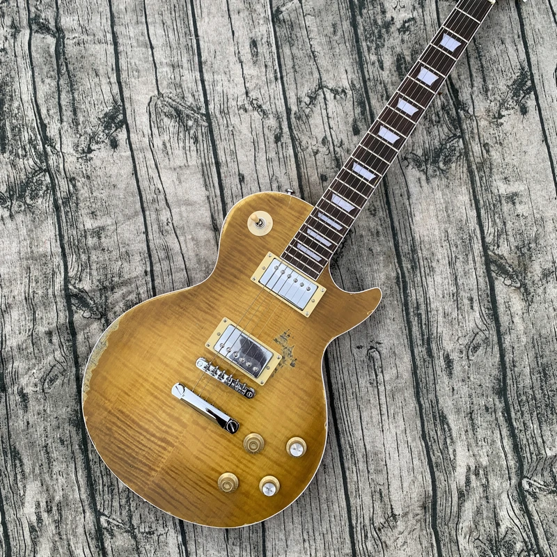 

In stock Customized LPA Electric Guitar Redwood Peach Blossom Heart Wooden Neck Relics