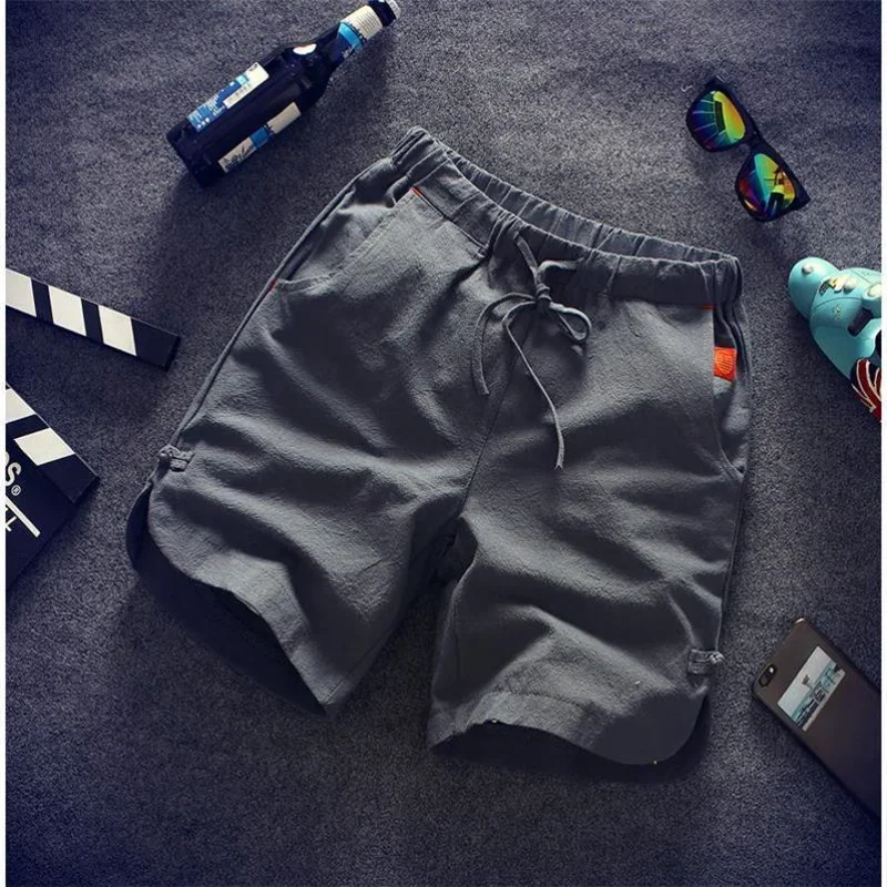 3 Quarter Male Short Pants Casual Drawstring Linen Cotton Men's Shorts Stylish Streetwear Hot Deals Luxury Y2k Pack Summer Xl Ee