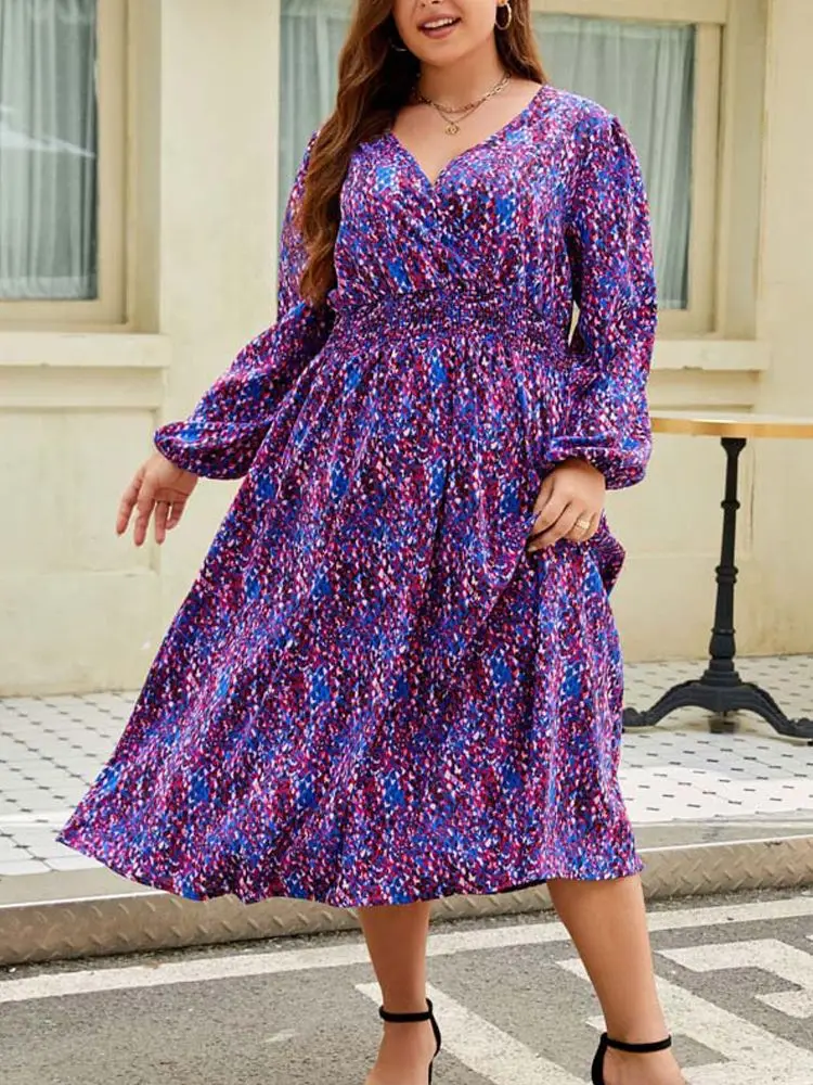 

2023 Autumn Boho Oversized Dress Women Long Sleeve V-neck Loose Party Dresses Ladies Elegant Long Dress Female 4XL