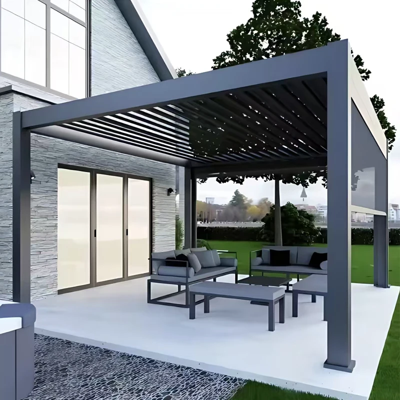 Bioclimatic Waterproof Aluminum Pergola Motorized Outdoor Louvered Gazebo Garden Sunroom Terrace Canopy Strong UV Block Louvers