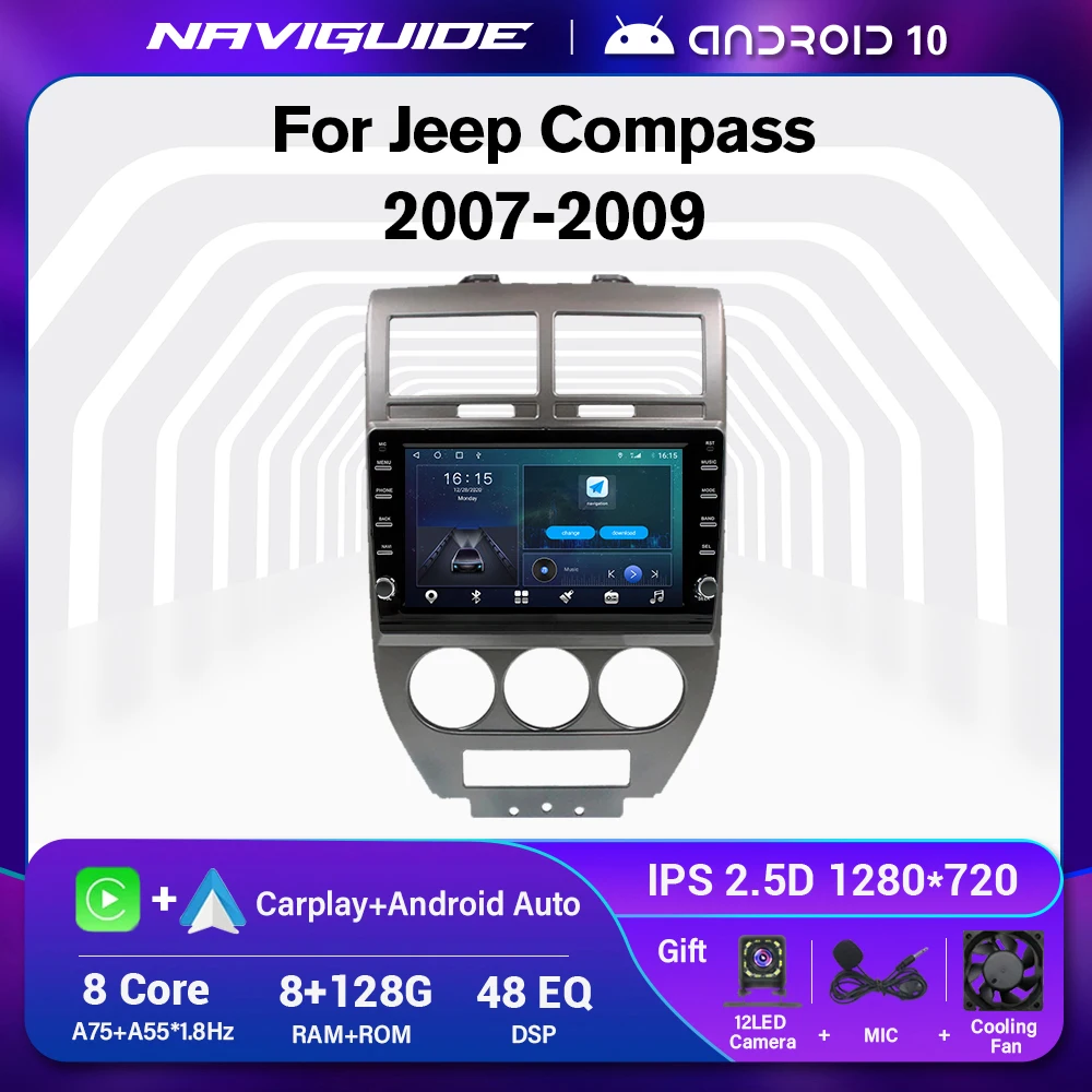 8+128G Headunit For Jeep Compass Patriot MK 2007 2008 2009 2Din Android