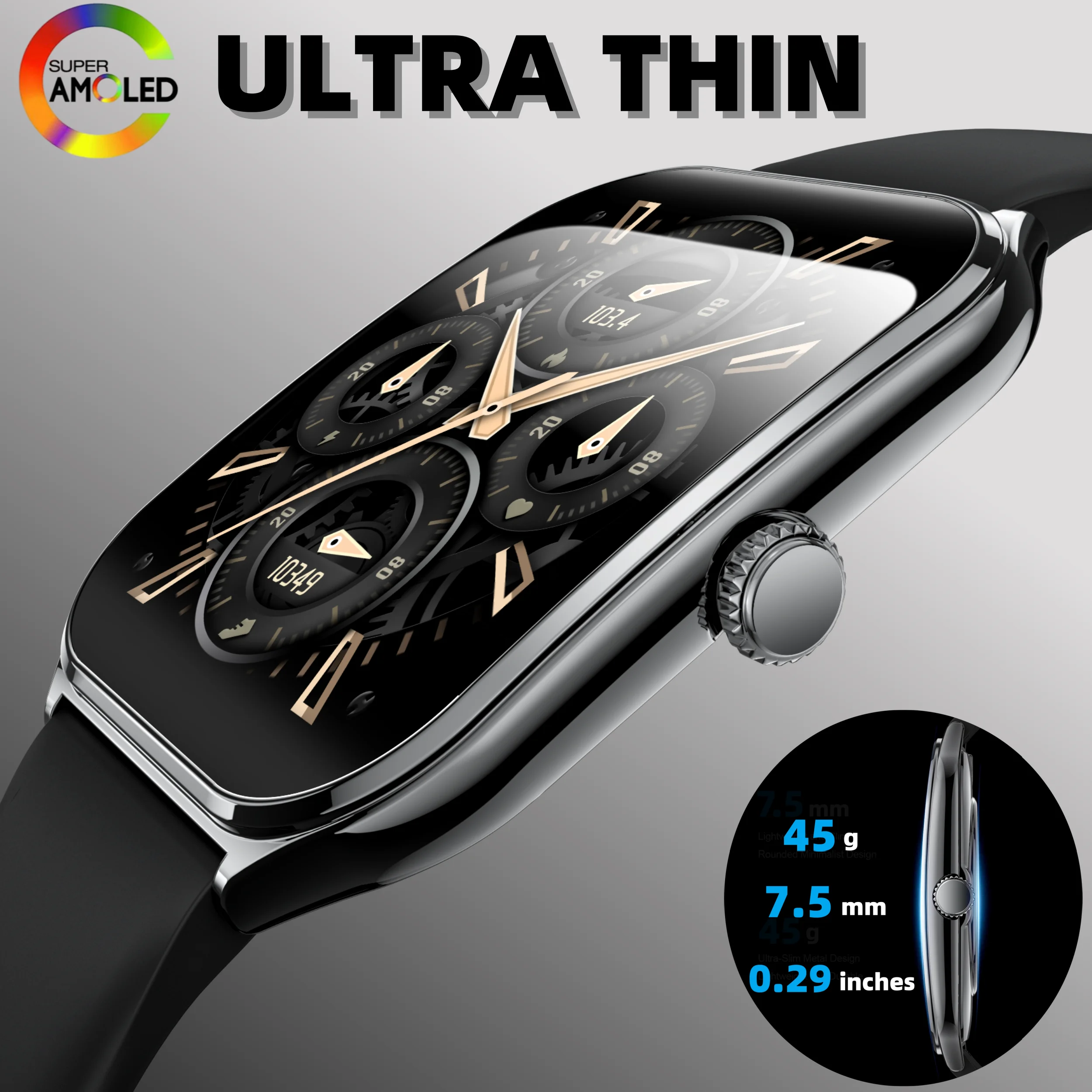 Fashion Ultra-Slim Amoled Smartwatch Curved BT Call Long
