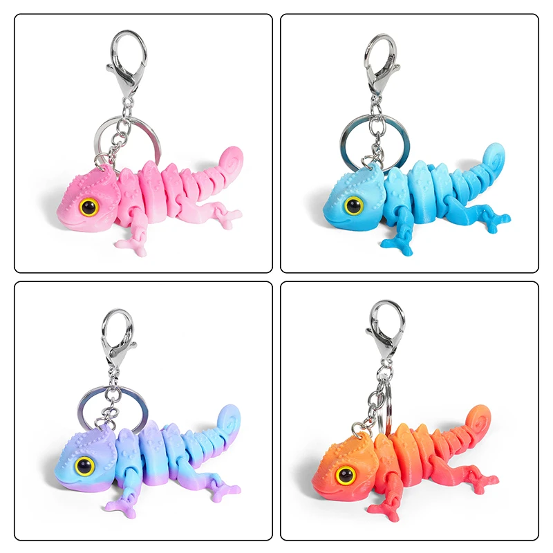 Kreative einzigartige Cartoon 3D-Druck Chamäleon Puppe Schlüsselanhänger Tasche Charme bewegliche Gelenke Rucksack Dekoration Zubehör Geschenke – Detail 6