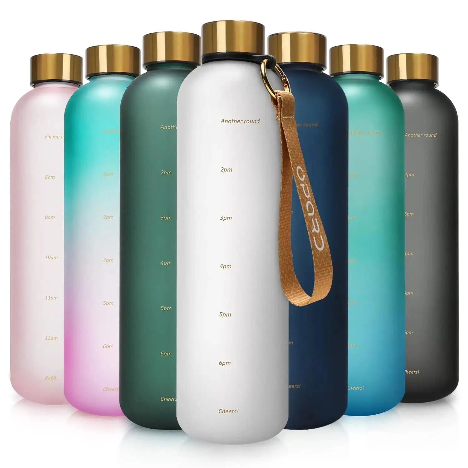 1L Frosted Leakproof Water Bottle with Time Markers - BPA-Free, Reusable Fitness & Travel Companion