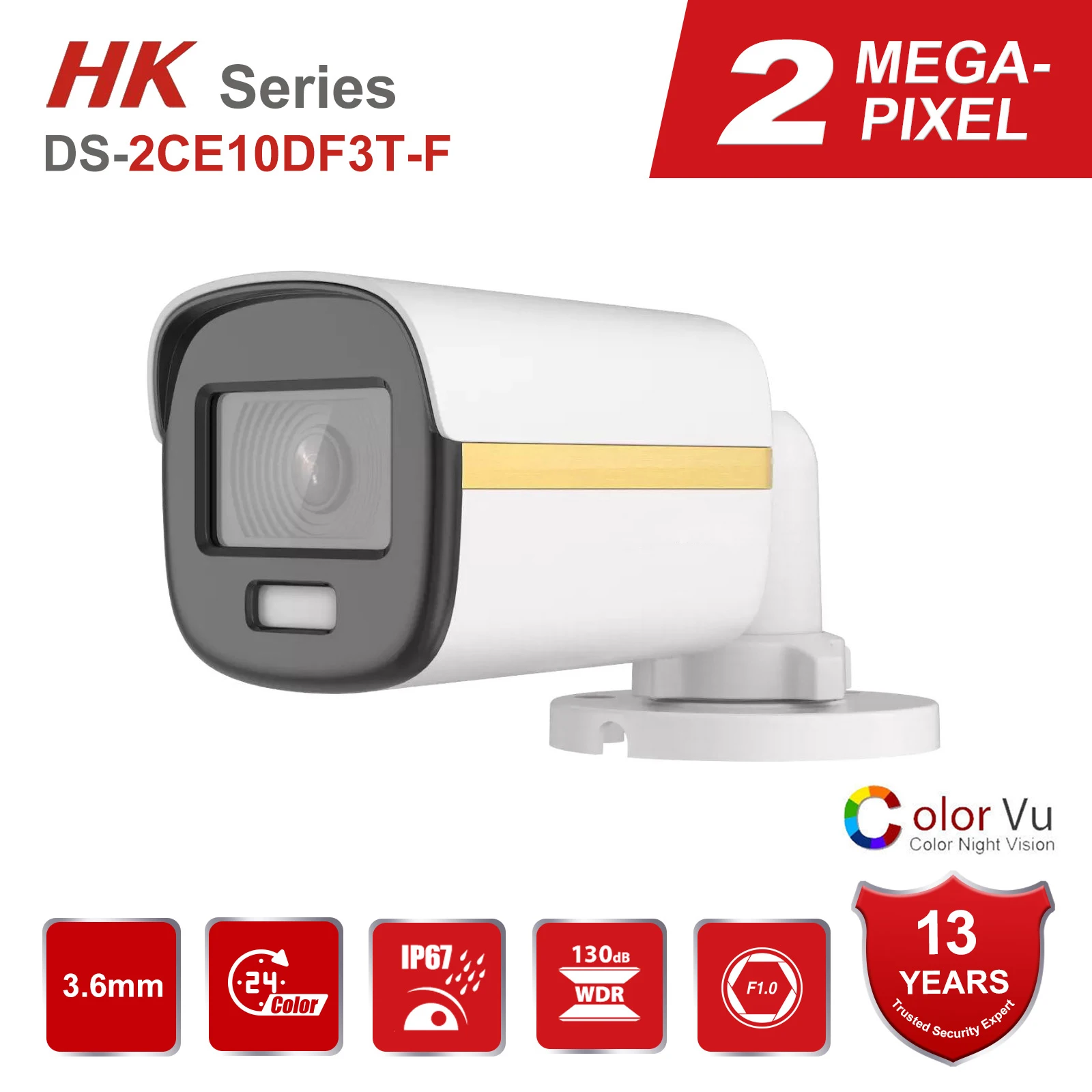 HK Original DS-2CE10DF3T-F 2MP ColorVu Fixed Mini Bullet Camera CCTV Wired Analog Camera  Full Time View Outdoor Security 4in1