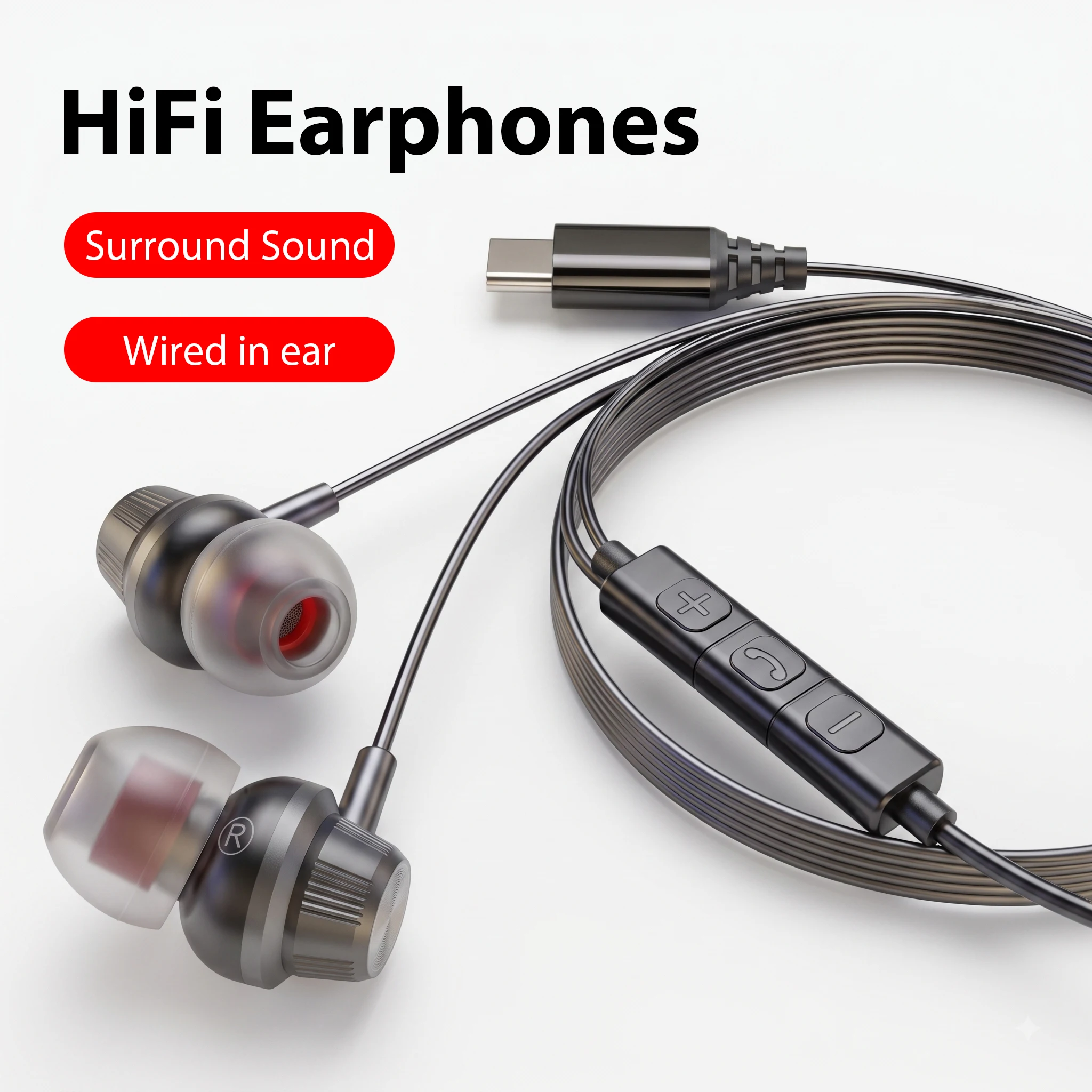 High-Fidelity Wired In-Ear Headphones with Stereo Surround Sound