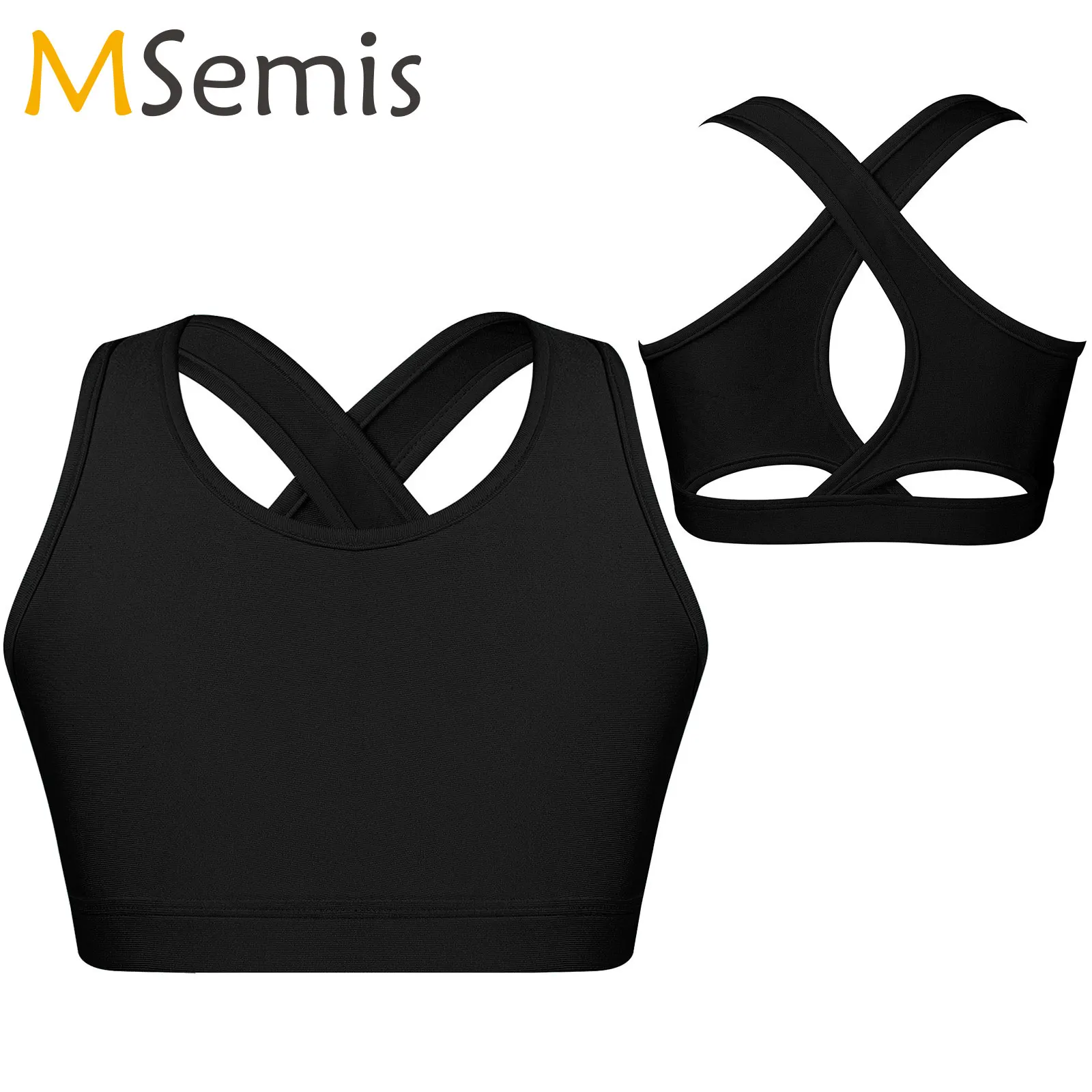 

Kids Girls Sleeveless Ballet Dancewear Criss Cross Back Tanks Crop Tops Ballet Dance Shockproof Running Gym Yoga Sport Bra Top