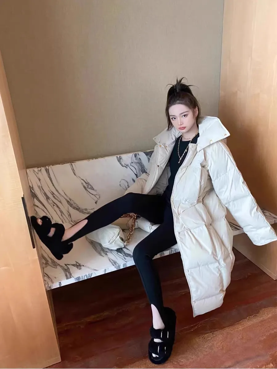 Overknee Long down Jacket Women's Mid-Length White Duck down Thickened Winter