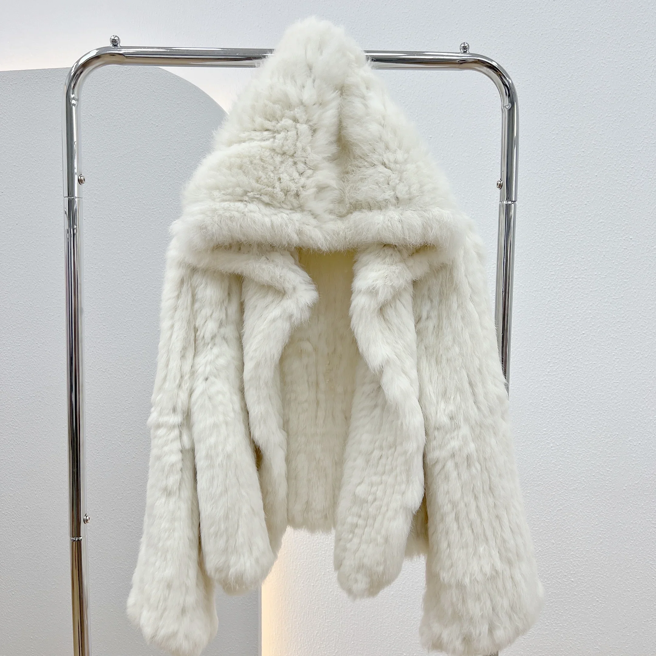 Short Real Rabbit Fur Coat for Women Autumn Winter 2023 Encrypted Hand-woven Double-sided Hooded Young Jacket Women's Clothes