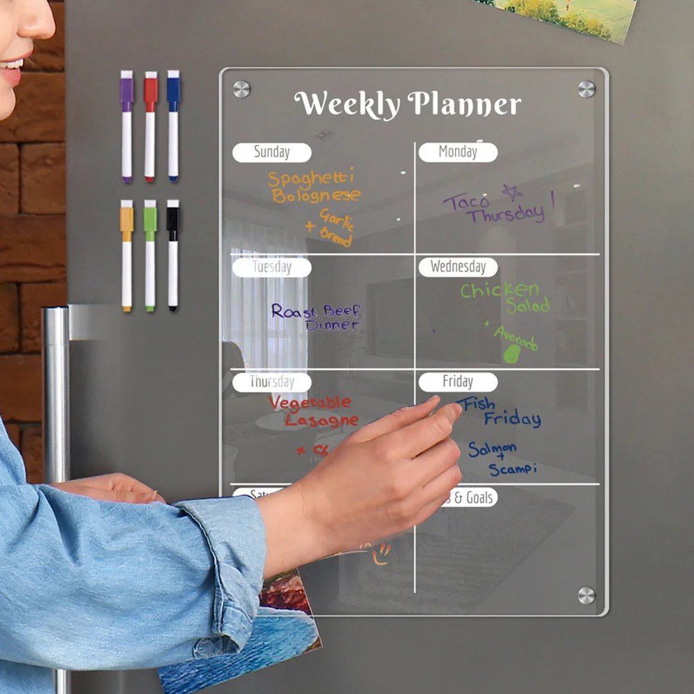 Weekly Planner Board Magnetic Whiteboard Clear Dry Erase Fridge Daily Schedule To-do-list Acrylic Refrigerators 1 set magnetic fridge board daily schedule board magnetic message board planner daily weekly monthly schedule fridge magnet