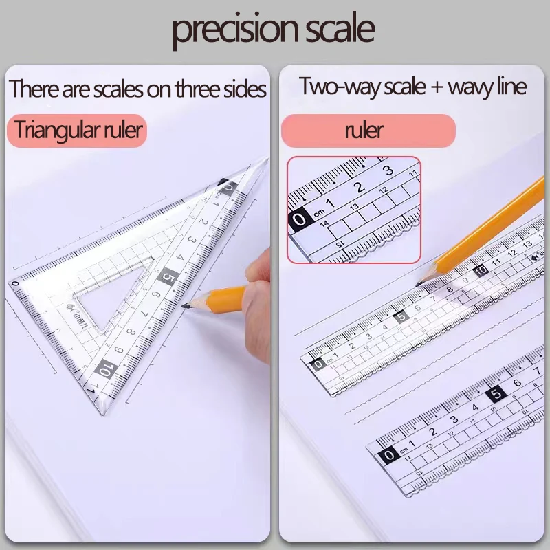 7Pcs Ruler Set Math Drawing Tool Kawaii Geometric Drawing Eraser Compasses Scholar Kit Compass School Supplies Set Stationery