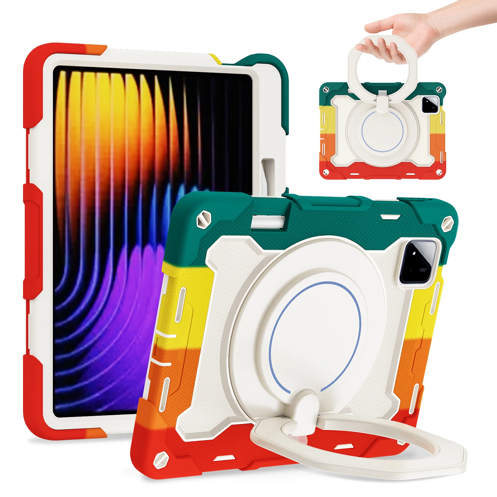 Ultimate 360 Rotatable Heavy Duty Tablet Stand Case with Handle Grip and 3-Layer Shockproof Armor