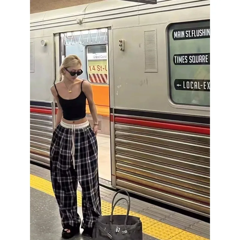 New Fashion Vintage Plaid Pants Oversize Trousers Women Casual Harajuku Korean Streetwear Retro Straight Sweatpants Female Fall