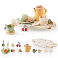 Baby Wooden Afternoon Tea Set Tea Party Tableware Wooden Handiccraft Toy Kitchen Pretend Play Set for Toddlers Kid Birthday Gift 1