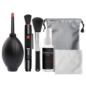 Kit di pulizia fotocamera 6 in 1 Soffiatore d'aria professionale Strumento di pulizia pennello per penna in tessuto per obiettivo DSLR per tastiere del telefono con obiettivo sensore CCD
