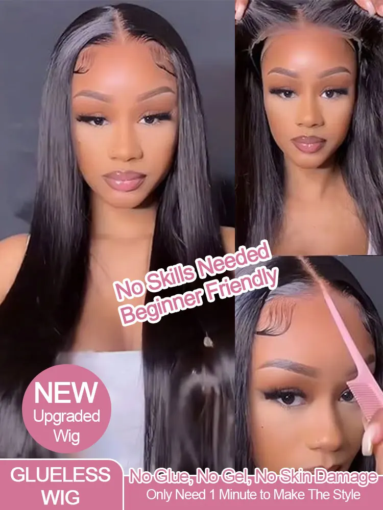 40 46 Inch Bone Straight 7x5 Glueless Wigs Human Hair Ready Wear And Go Pre Cut Lace 100% Human Hair 13x4 No Glue Silky Hair Frontal Wigs For Women 300 High Density Brazilian Preplucked Hairline 3-5 Day Fast Delived 2