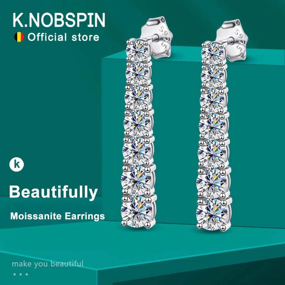 

KNOBSPIN D VVS1 Moissanite Pandent Earrings for Woman Wedding Jewely with GRA s925 Sterling Sliver Plated 18k White Gold Earring