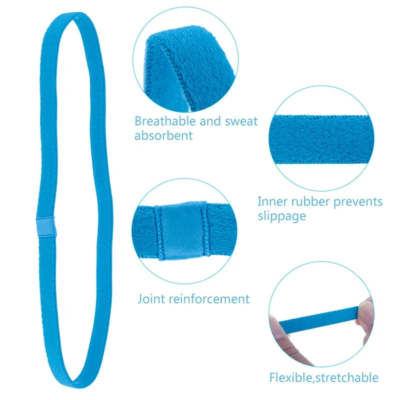 Simple Elastic Headbands Unisex Sports Hairband Non-Slip Silicone Strip Sweat Guide 12Pcs sports hair band,sports headband,yoga hair accessories,sports sweatband