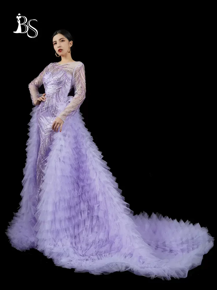 

Baisha Elegant Party Dresses For Women 2024 Same Style As Celebrity Heavy Beaded Evening Dress With Long Train For Prom Party