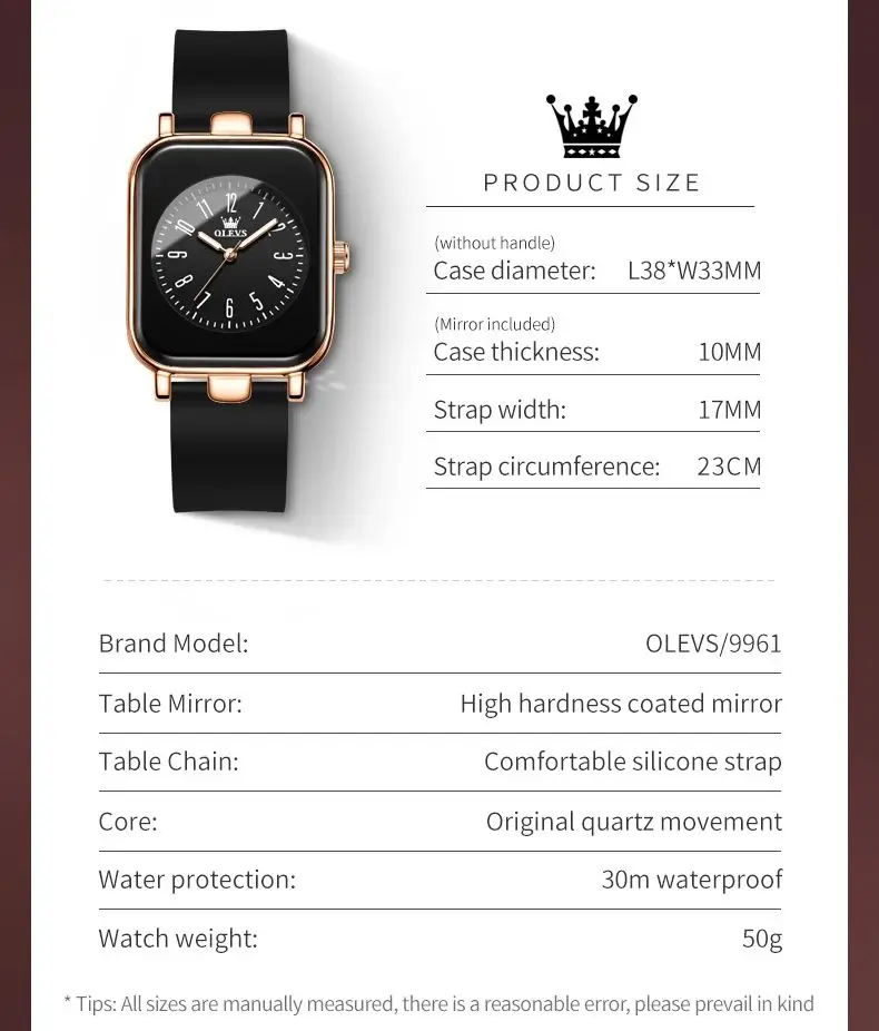 OLEVS 9961 Quartz Watch For Women Fashion Number Scale Ladies Wristwatch Original Waterproof Silicone Strap Top Brand Watches