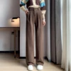 Seoulish Autumn Winter Thicken Woolen Casual Loose Full Length Pants 2023 New Button High Waist Chic Wide Leg Trousers Female 5