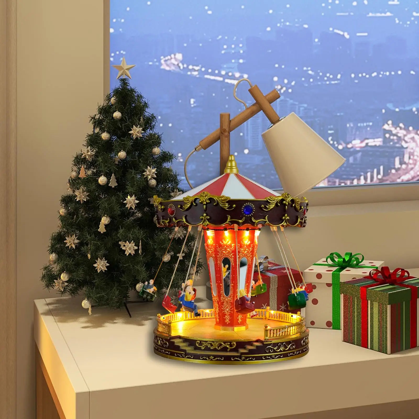 LED Christmas Carousel Decoration Music Box Animated Musical Carousel for Birthday Anniversary Valentine's Day Christmas Kids