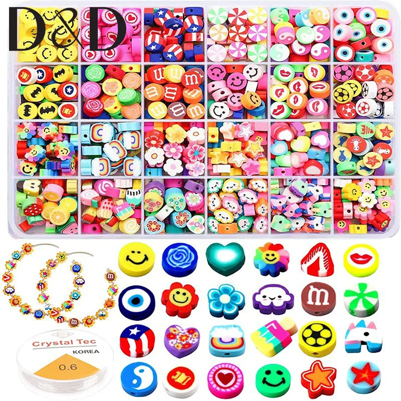 15/24grids Smiley Handmade Polymer Clay Beads Flower Letter Soft Beads