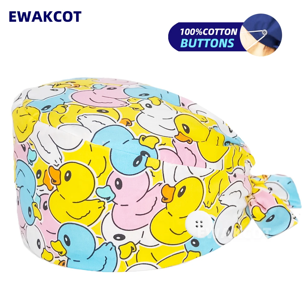 duck printed Dentist Scrub Cap Dental Printing Scrubs Hat for women