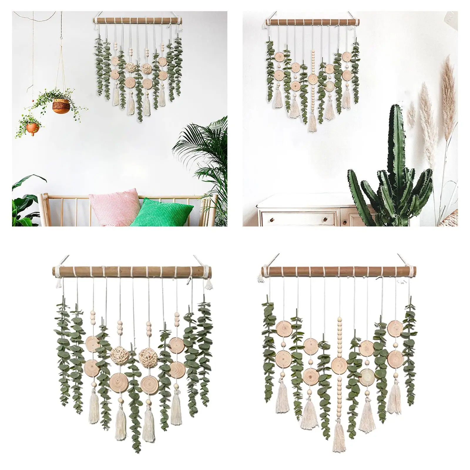 Artificial Eucalyptus Wall Hanging Decor Bohemian Macrame Wall Hanging Tapestry for Office Bathroom Kitchen Apartment Nursery