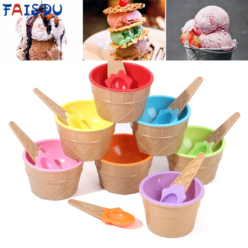 Fais Du Creative Ice Cream Bowl Cucchiaio Regalo Per Bambini Fai Da Te Multi-Color Ice Cream Tools Party Crostata Style Dessert Kitchen Tools