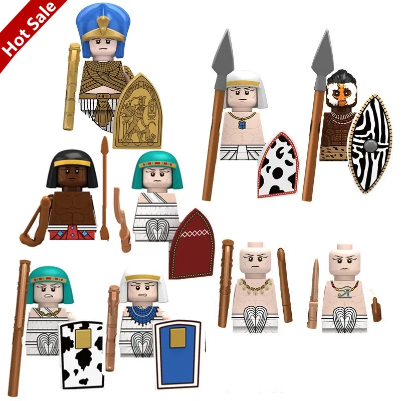 

9Pcs Medieval Egyptian Soldiers Figures Building Blocks Nubian Tribe Bricks Warrior Weapon Sword Military Model Children Toys