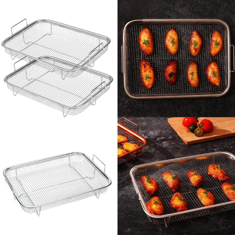 Air Fryer Basket For Oven Stainless Steel Air Fryer Grill Basket Non-Stick Air Fryer Mesh Basket Air Fryer Tray New Dropship stainless air fryer barbecue grill holder rack for grill fries oven press cooker new dropship