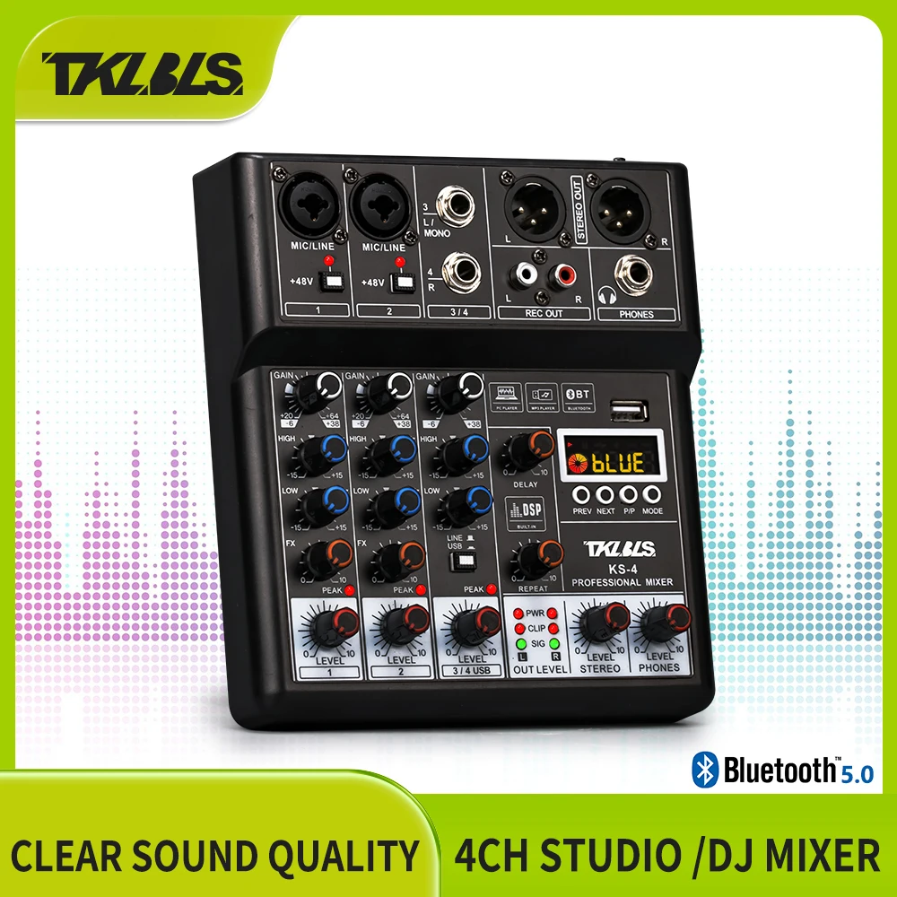 TKL KS-4 Mixer Profissional 48V Phantom Power DSP Bluetooth USB Mixing Console Desempenho audio mixer
