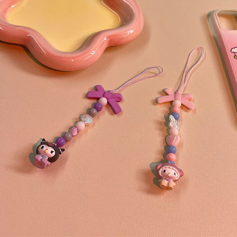 Kawaii Sanrio Keychain Beaded Phone Chain Anime Kuromi Melody Piano