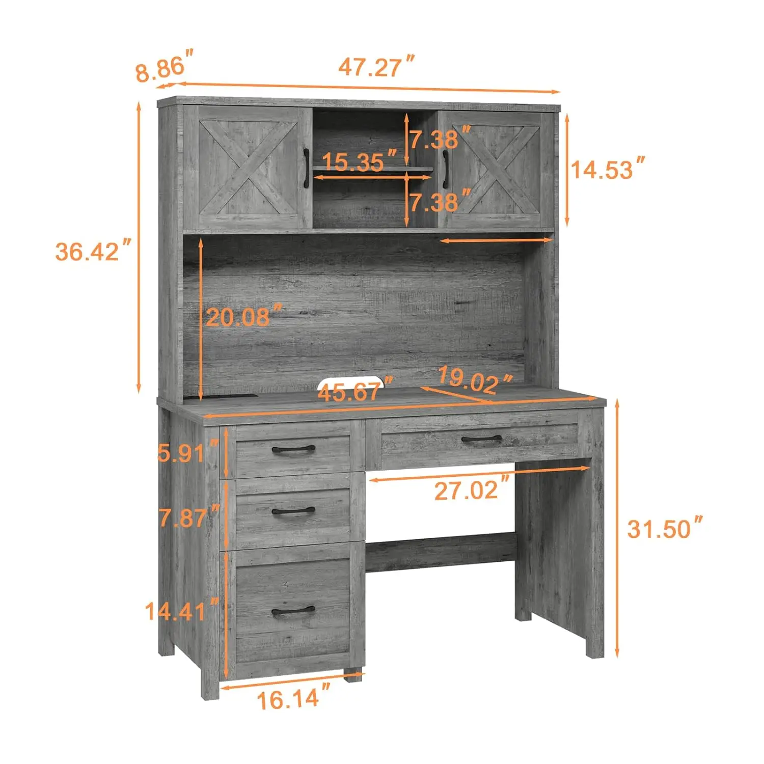 Farmhouse Executive Desk with Hutch 2