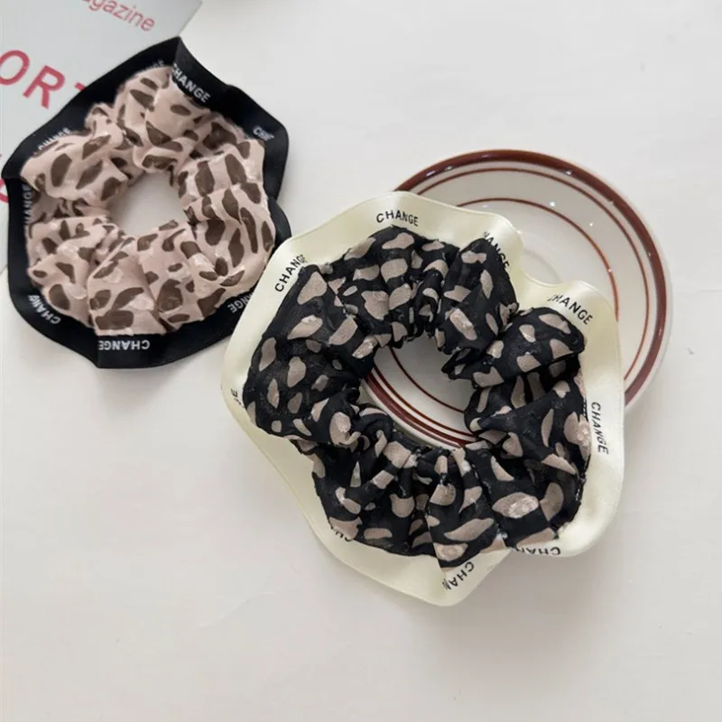 Korean ins Style Large Intestine Scrunchie Leopard Ribbon Hairband Women All-match Hair Tie Rope Ponytail Holder Headwear