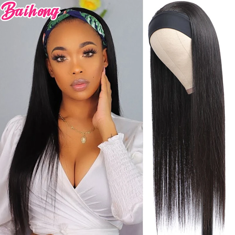 Headband Wig Human Hair Straight Wig Headband Full Machine Wigs