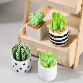 Mini Plant Pot Miniature Flower Vase Simulation Potted Plant 1:12 Dollhouse Resin Micro Ornament Doll House Furniture Home Decor 1