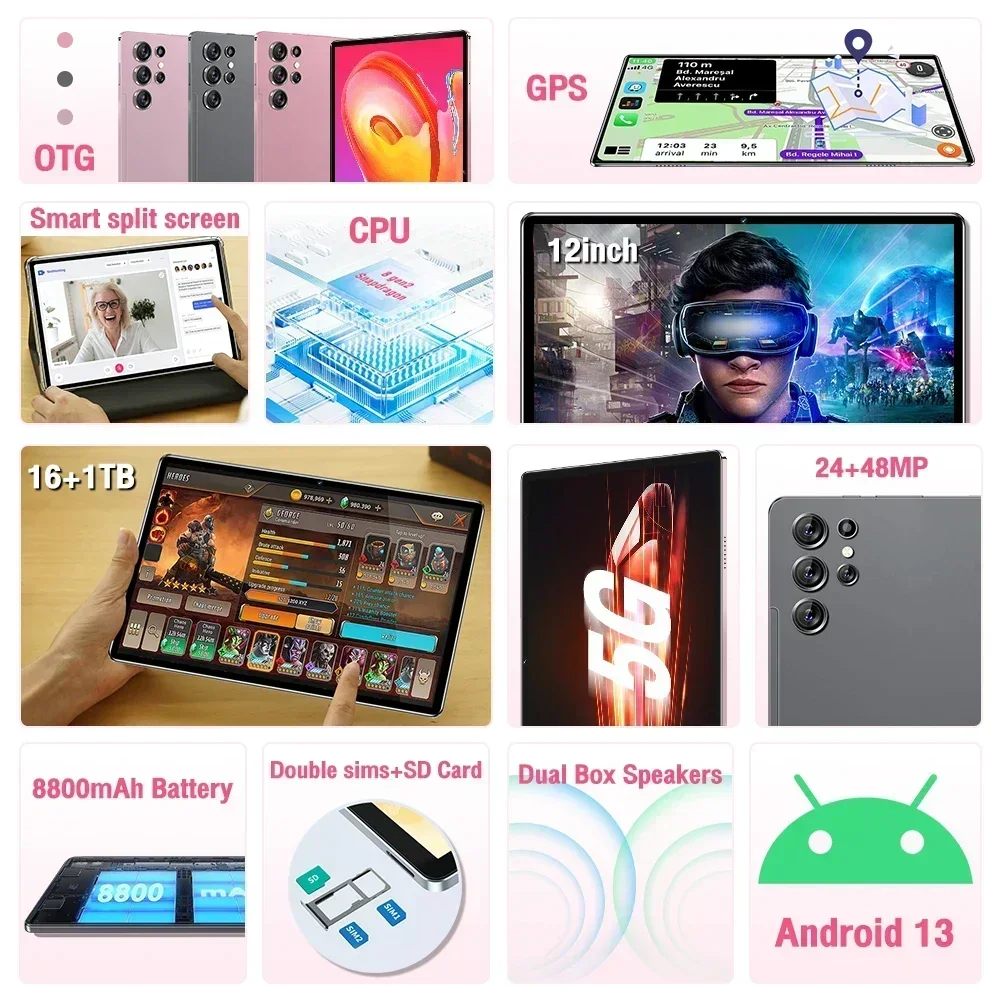 2025 New Global Version Original Mi Tab Ultra Tablet 12" HD 4K 16GB+1TB 8800mAh 5G Dual SIM Card Bluetooth WiFi GPS Tablet PC 3