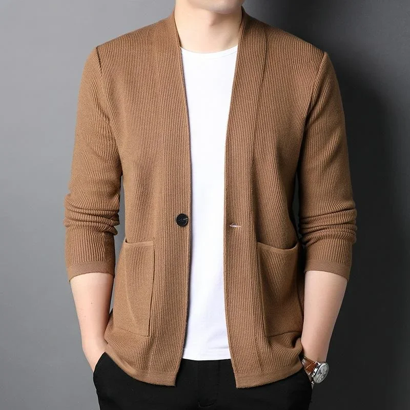 

New Top Grade Autum Brand Fashion Knitwear Winter Japanese Mens 1 Button Cardigan Sweater Casual Coats Jacket Men Clothing