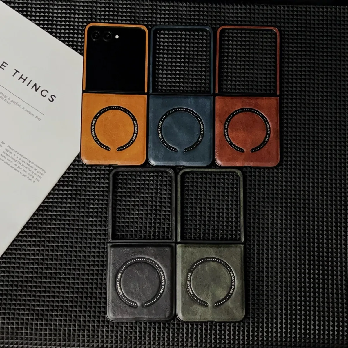 Luxury Retro Plain Vegan Leather Magnetic Phone Case with Ultra Protective Cover and Wireless Charging Capability