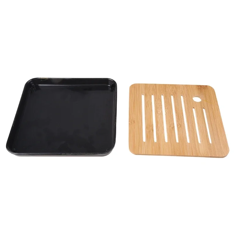 Bamboo Chinese Gongfu Tea Tray Box with Water Storage Drainage Serving Wood Marble Holder Table tea tray wooden serving tray