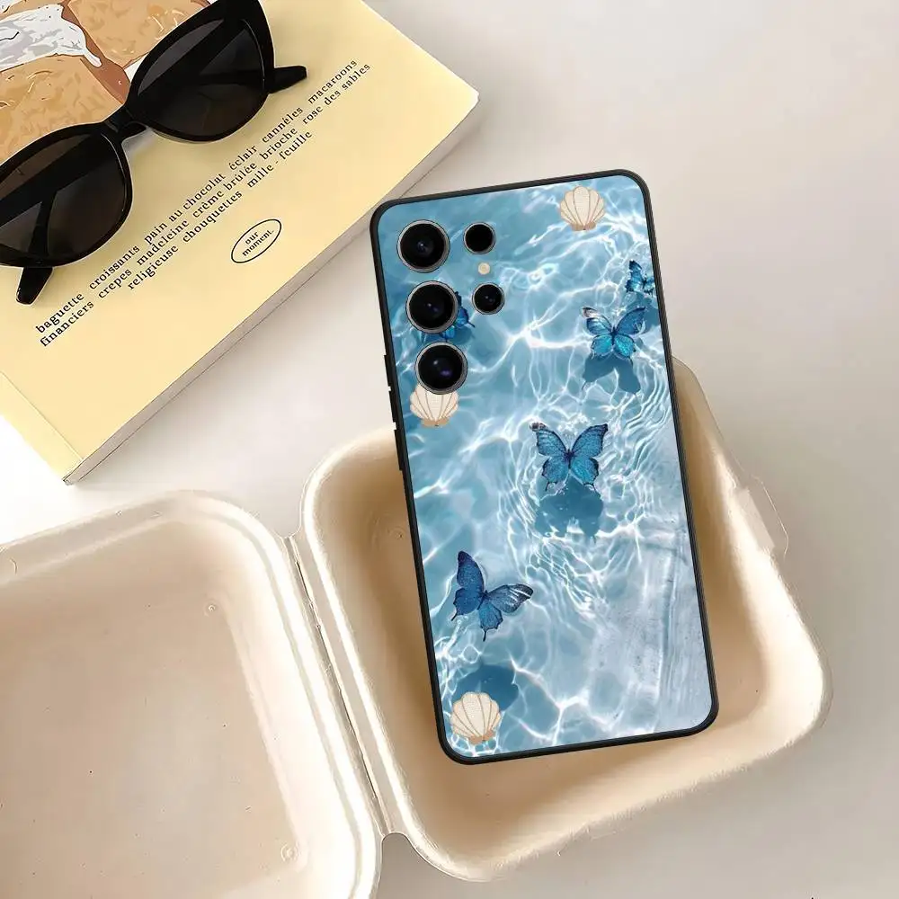 Blue Butterfly Ocean Waves TPU Soft Phone Case Cover