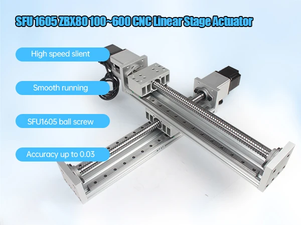 ZBX80 Cross Slide Travel 100mm --600mm CNC X Y Z Axis Linear Stage Motion Actuator Nema23 Stepping Motor