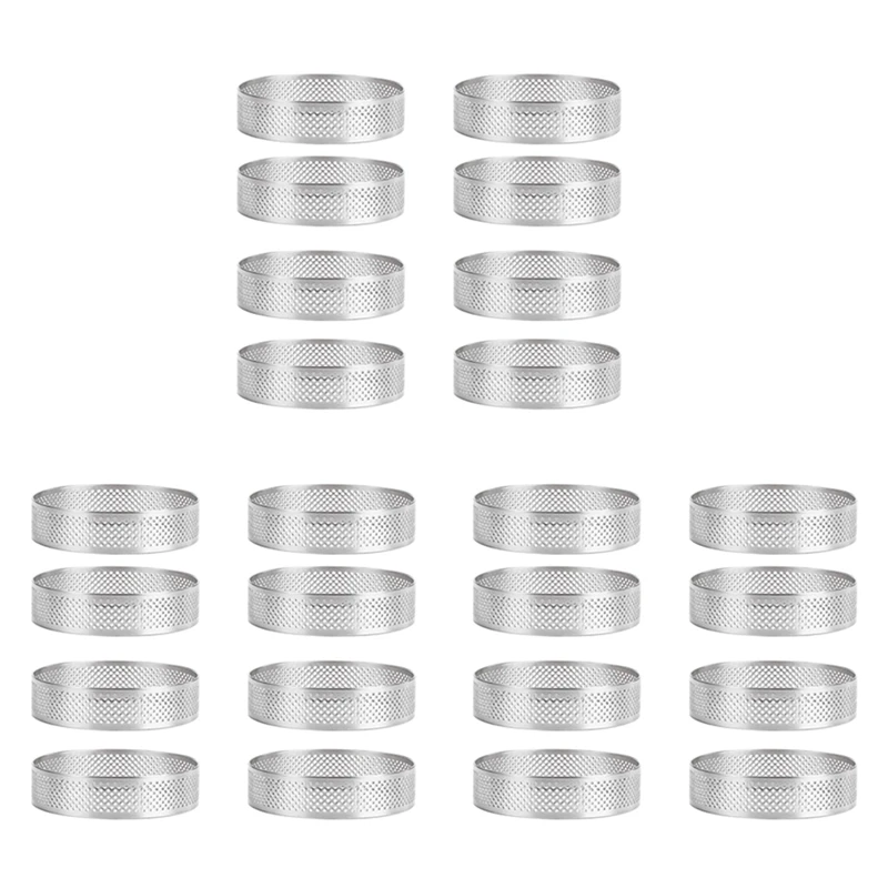 

24Pc Stainless Steel Tart Ring, Heat-Resistant Perforated Cake Mousse Ring Round Double Rolled Tart Ring Metal Mold 10Cm-ABUX