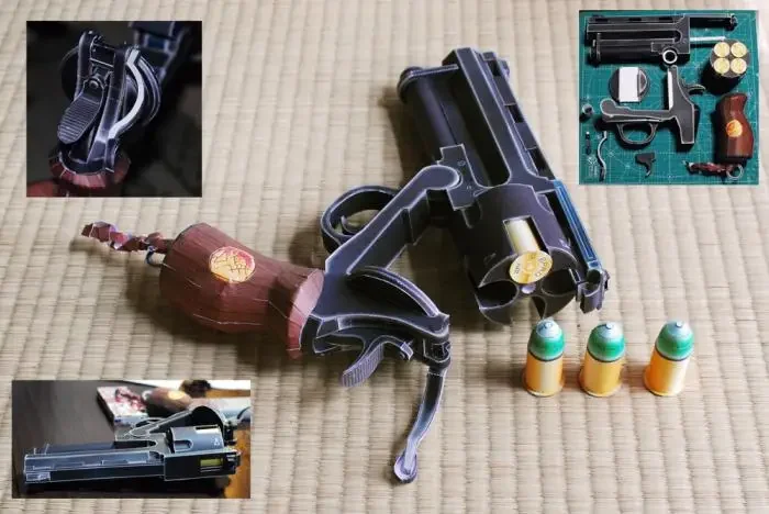 Paper Model Gun Hellboy Revolver Simulation 1:1 Scale Firearm Magazine Adult 3D Puzzles Toy